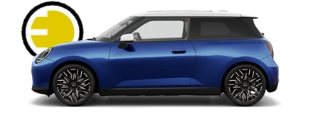 MINI Cooper Electric in der Farbe Blau als Neuwagen in Seitenansicht ohne Hintergrund