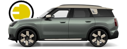 MINI Countryman Electric in der Farbe Grün als Neuwagen in Seitenansicht ohne Hintergrund