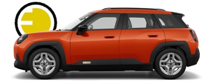 MINI Aceman Electric in der Farbe Orange als Neuwagen in Seitenansicht ohne Hintergrund