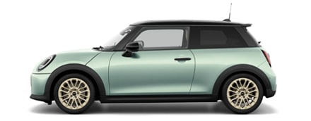 MINI Cooper in der Farbe Türkis als Neuwagen in Seitenansicht ohne Hintergrund