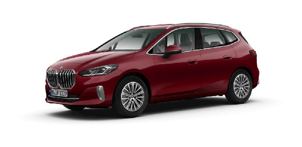 BMW 2er Active Tourer in der Farbe dunkelrot als Neuwagen in Frontansicht ohne Hintergrund