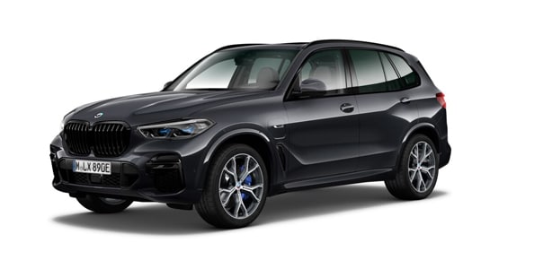 BMW X5 PHEV in der Farbe dunkelblau als Neuwagen in Frontansicht ohne Hintergrund