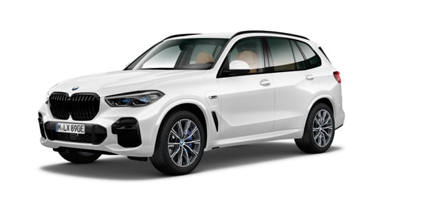 BMW X5 PHEV in der Farbe weiß als Neuwagen in Frontansicht ohne Hintergrund