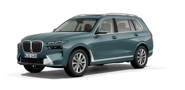 BMW X7 in der Farbe dunkelblau als Neuwagen in Frontansicht ohne Hintergrund