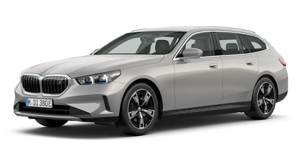 BMW i5 Toruing in der Farbe hellgrau als Neuwagen in Frontansicht ohne Hintergrund