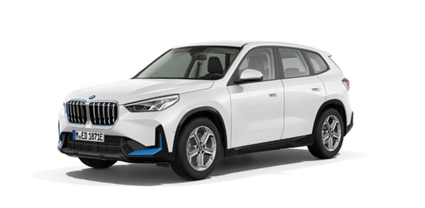 BMW iX1 in der Farbe weiß als Neuwagen in Frontansicht ohne Hintergrund
