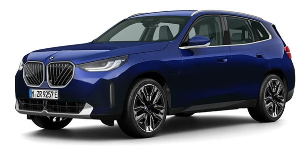 BMW X3 PHEV in der Farbe Blau als Neuwagen in Frontansicht ohne Hintergrund