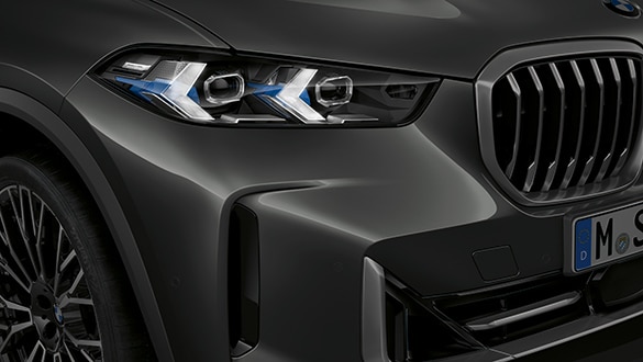 Frontscheinwerfer mit blauen Designelementen und Niere eines BMW X5.