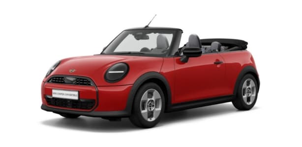 MINI Cooper Cabrio in der Farbe Blau als Neuwagen in Frontansicht ohne Hintergrund