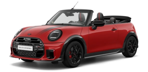 MINI John Cooper Works Cabrio in der Farbe Rot als Neuwagen in Frontansicht ohne Hintergrund