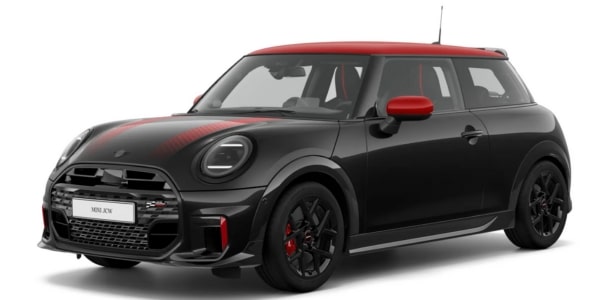 MINI John Cooper Works in der Farbe Schwarz als Neuwagen in Frontansicht ohne Hintergrund