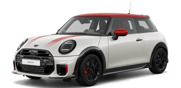 MINI John Cooper Works in der Farbe Weiß als Neuwagen in Frontansicht ohne Hintergrund