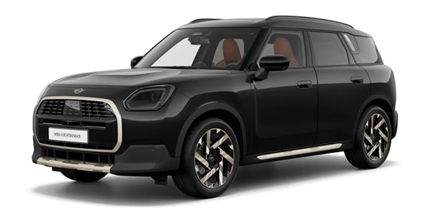 MINI Countryman in der Farbe schwarz als Neuwagen in Frontansicht ohne Hintergrund