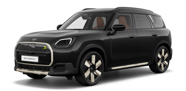MINI Countryman Electric in der Farbe schwarz als Neuwagen in Frontansicht ohne Hintergrund