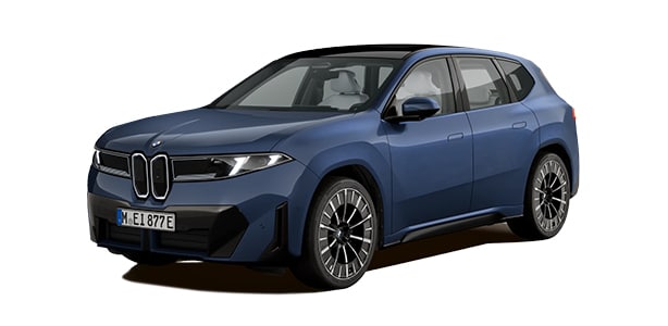 BMW iX3 in der Farbe Blau als Neuwagen in Frontansicht ohne Hintergrund